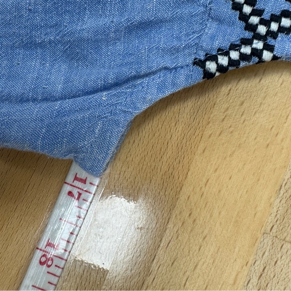 J. Crew Factory Blue Linen Blend Embroidered Sleeveless Blouse - Picture 7 of 11